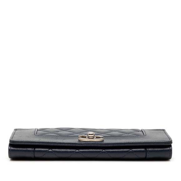 Chanel Coco Mark Mademoiselle Turnlock Bi-fold Long Wallet Navy Lambskin Wome... - Picture 3 of 7